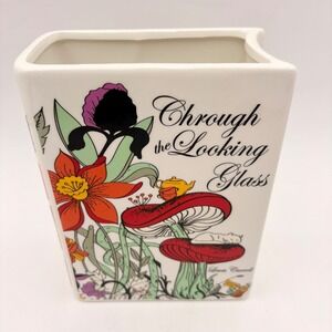 Through the Looking Glass Ceramic Book Vase Alice in Wonderland Planter White
